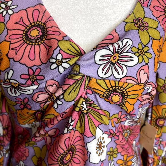 NWT Unique Vintage Smak Parlour Retro Blooms Lavender 70s Mini Dress Size 1X - Picture 5 of 10